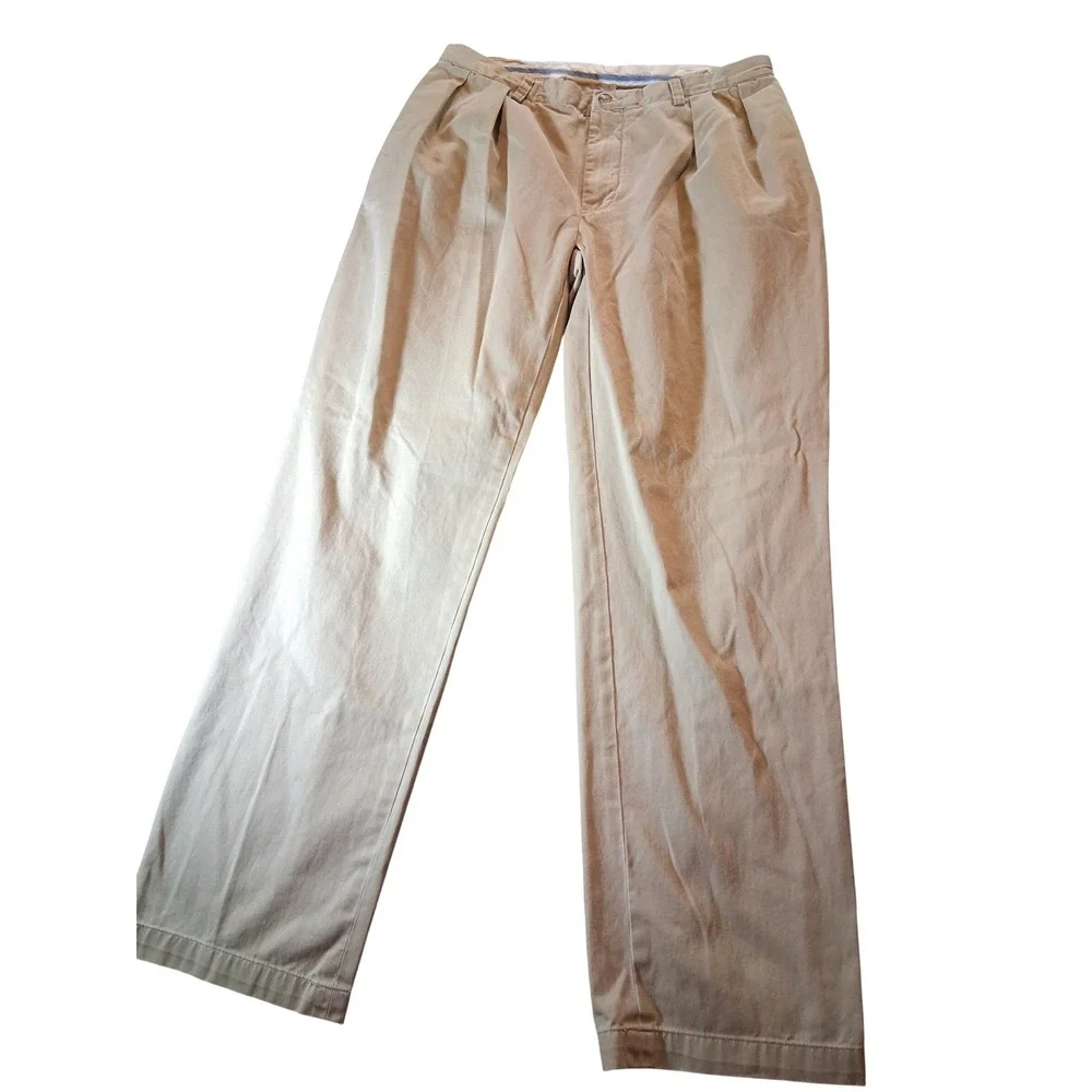 Polo Ralph Lauren Mens 34x32 Khaki Tan Classic Fit Pleated Chino Pants Cotton